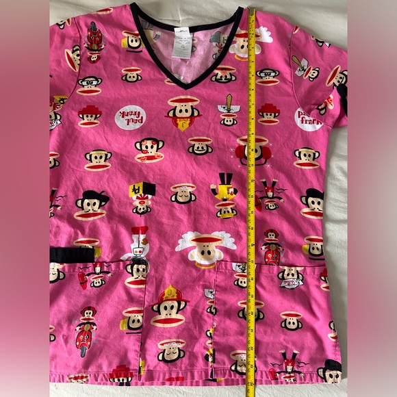 Paul Frank Julius Monkey Pink Cartoon Print Scrub Top Size XS - Picture 9 of 10